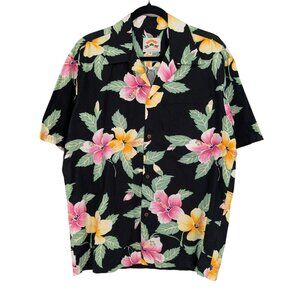 Vintage Pineapple Juice Hawaiian Floral Button Up Shirt Aloha Resort USA Size M